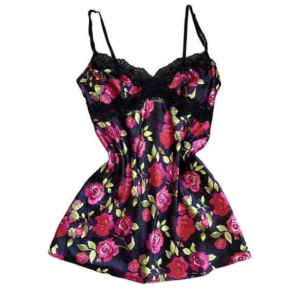 Victoria's Secret Other - Victoria’s Secret Floral Satin & Lace Mini Slip | M